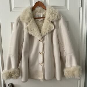 Coldwater Creek Coat Women’s Ivory Faux Suede & Faux Fur Jacket Penny Lane L